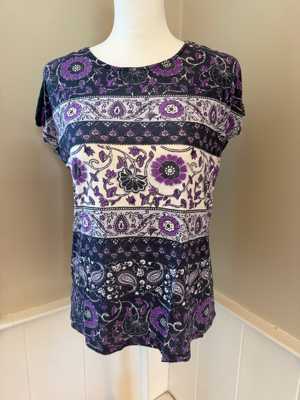 Beachlunchlounge Boho 100% Cotton Short Sleeve Top Size XS